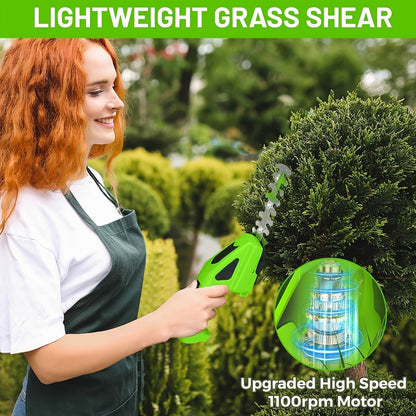 Cordless Hedge Trimmer 2-in-1, USB-C Rechargeable Electric Grass Shear with Interchangeable Blades