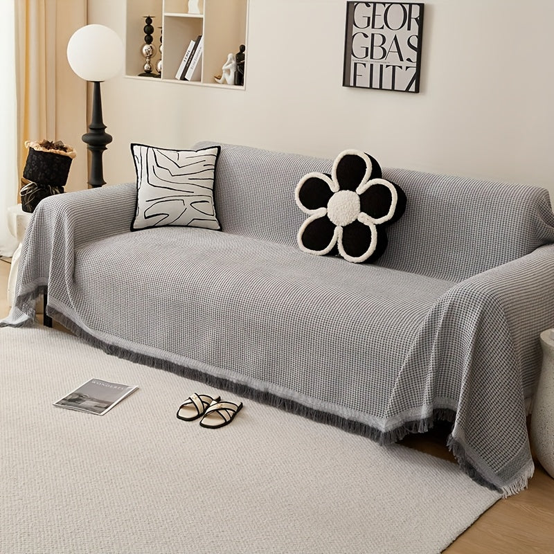 Sofa Throw Cover with Tassels Scratch Resistant Breathable Couch Blanket Slipcover for Entryways, Bedrooms and Living Spaces