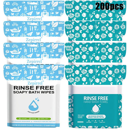 Disposable No-Rinse Foaming Bath Towels – Large 11.81" Body Wipes, Wet & Wipe Cleansing Cloths for Elderly Care, Camping, Post-Surgery