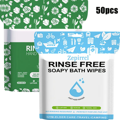 Disposable No-Rinse Foaming Bath Towels – Large 11.81" Body Wipes, Wet & Wipe Cleansing Cloths for Elderly Care, Camping, Post-Surgery