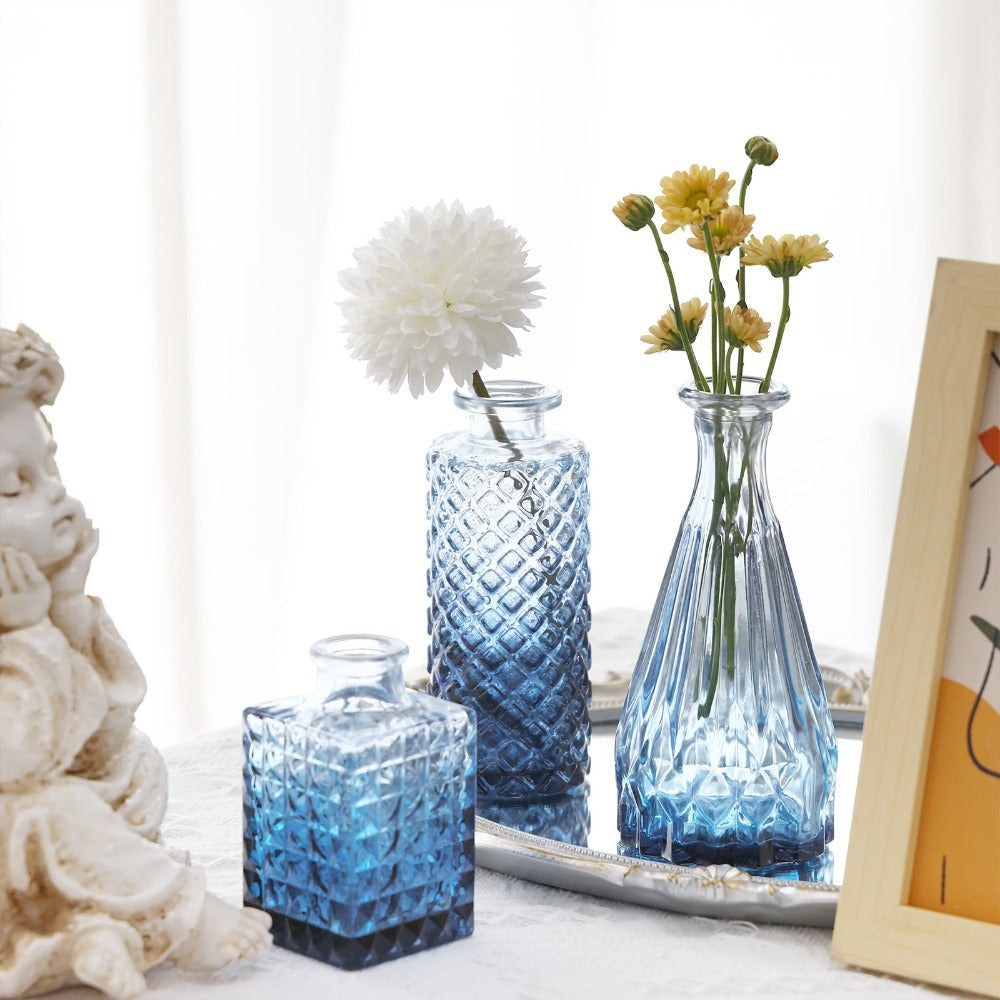 Bud Vases Set of 18 Blue Vintage Glass Small Flower Vases for Centerpieces – Rustic Farmhouse Table Decor for Home, Wedding
