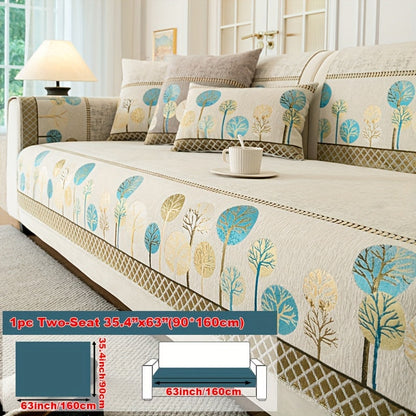 Sofa Cover, Geometric Embroidered Knit Couch Pad in Gray, Blue or White with Three Size Options