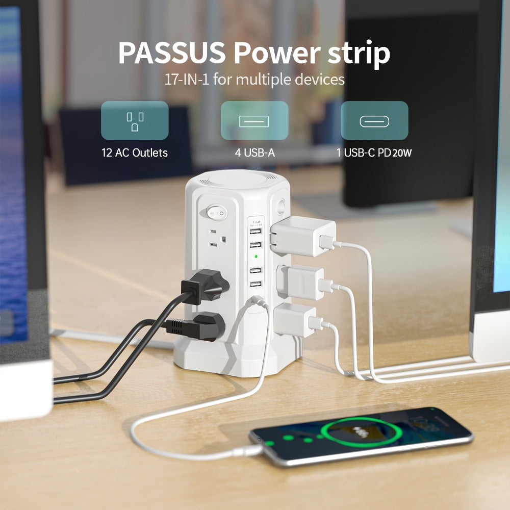Surge Protector Power Strip Tower with 12 AC Outlets 5 USB Ports 8.8FT Extension Cord Night Light for an Everyday Personal Care Routine