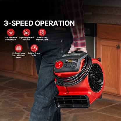 Air Mover Floor Dryer 550 CFM Portable Carpet Blower Fan for Water Damage Restoration Drying for Entryways, Bedrooms and Living Spaces
