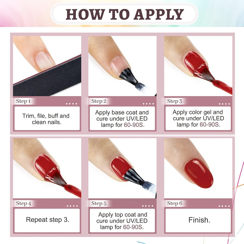 Gel Nail Polish 36-Piece Kit with 32 Colors, Base Coat and Three Top Coat Finishes for Home and Salon Use