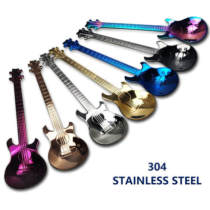 Guitar Shaped Spoons Set of 6 304 Stainless Steel Creative Teaspoons for Coffee Milk Tea Ice for Entryways, Bedrooms and Living Spaces