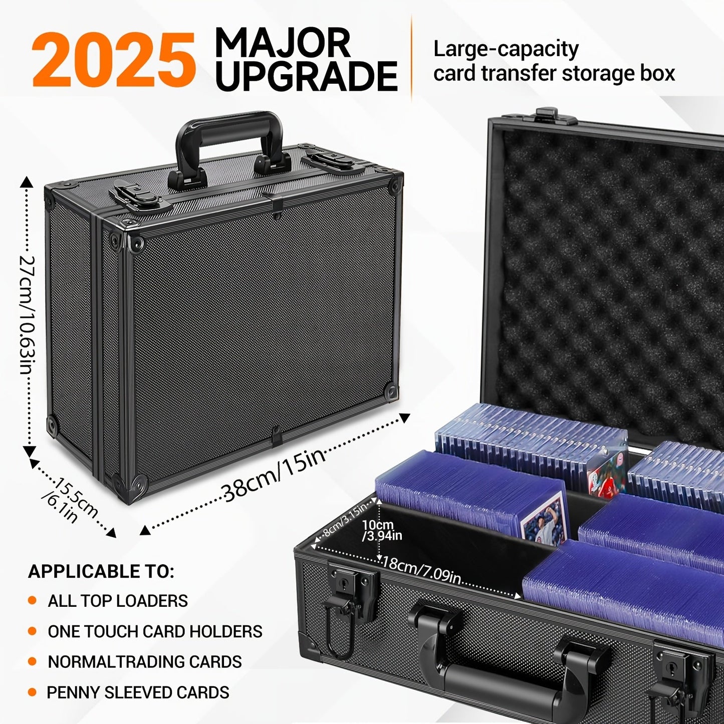 Trading Card Storage Box Topload Case – Fits 3x4 35PT Rigid Holders, 18 Colorful Dividers, 6 Foam Stoppers, Holds 600+ Cards