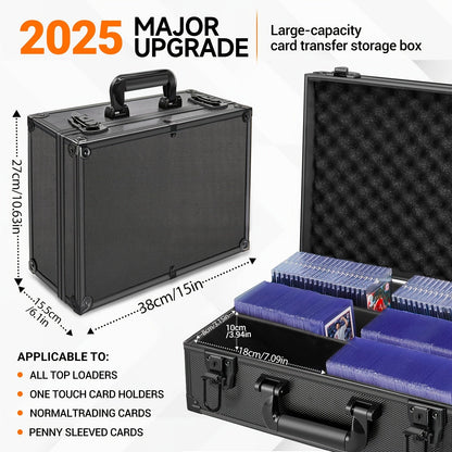 Trading Card Storage Box Topload Case – Fits 3x4 35PT Rigid Holders, 18 Colorful Dividers, 6 Foam Stoppers, Holds 600+ Cards
