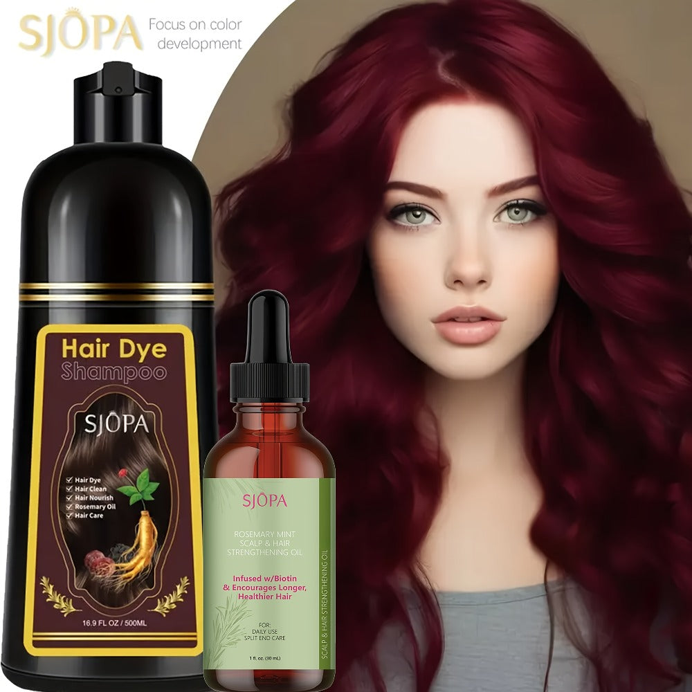 Hair Dye Kit 3-in-1 Color Shampoo with Rosemary Oil 500ml - Natural Safe No Ammonia Quick for Bath Time, Home Spa and Personal Care