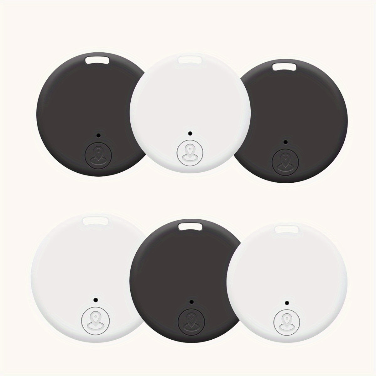 Six-Pack Round Bluetooth Key Finders in White, Black and Mixed Colors with App-Based Audible Locator