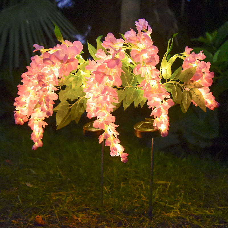 Solar Garden Lights 52-LED Wisteria Flower Stake with Two Modes and Six Color Options for Patio