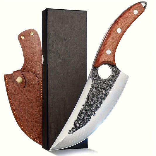 Hand Forged Viking Knife High Carbon Steel 7 Inch with Sheath Butcher Cleaver for Meat Cutting for Grilling, Camping and Outdoor Meals