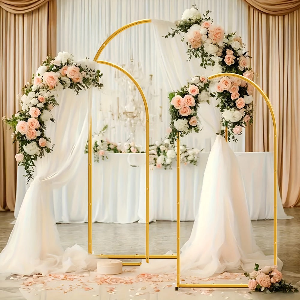 3-Pack Golden Metal Photo Backdrop Arch Set (7.2/6.6/6ft), Wedding Ceremony Party Frame for Birthday