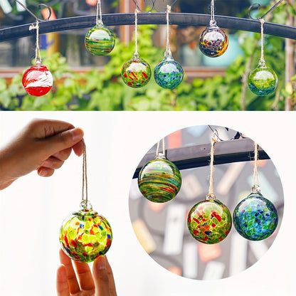 Hand Blown Glass Christmas Ornaments Set of 6 - Multicolor Hanging Ball Decorations for Entryways, Bedrooms and Living Spaces
