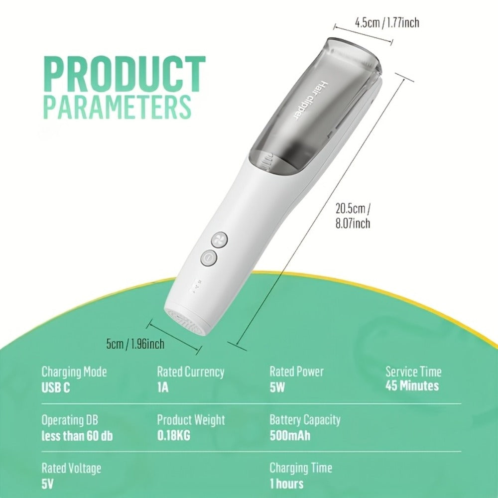 Hair Clipper Vacuum Collection Cordless Trimmer with Type-C Charging, Three Guide Combs and 45-Minute Runtime