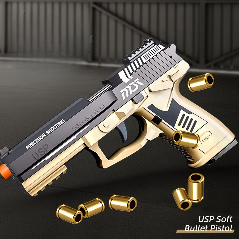 USP Bullet Toy Gun Pistol with Shell Ejecting, Continuous Rapid-Fire Foam Blaster for Boys & Girls