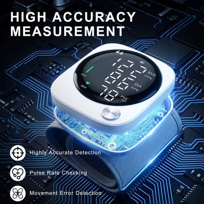 Blood Pressure Monitor for Wrist, USB-Rechargeable LCD Device with Voice and Dual-User Memory