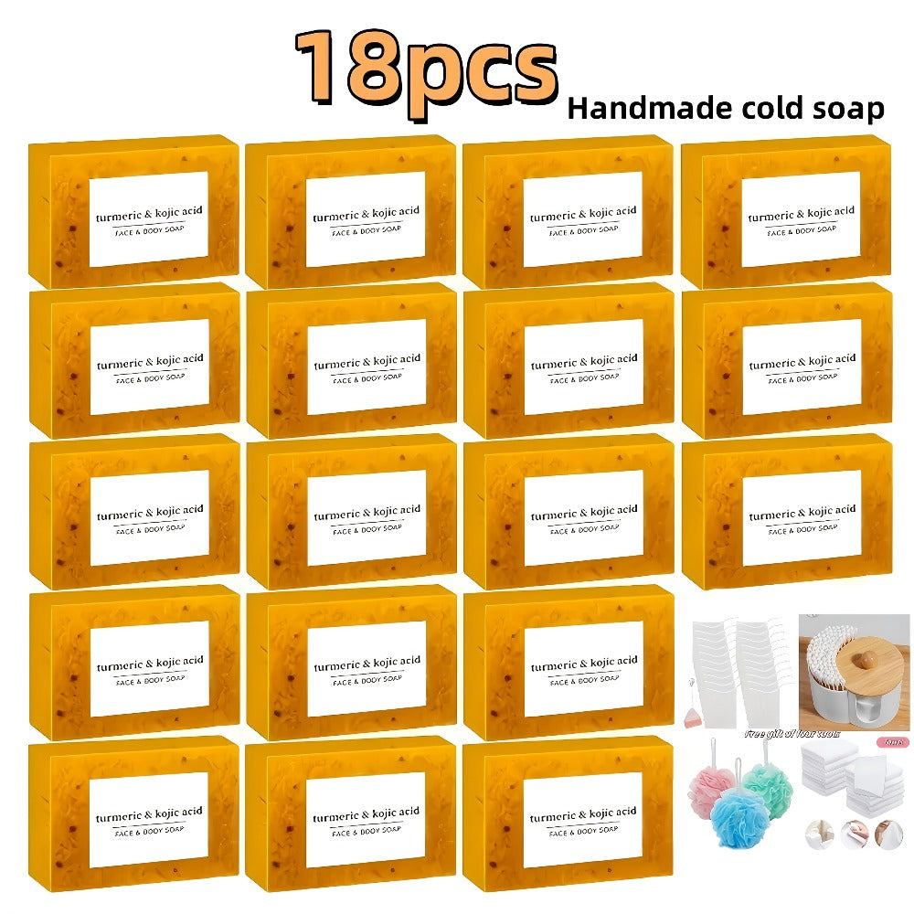 Kojic Acid Soap Set with Turmeric & Lemon, Handmade Cold-Processed Brightening Bars for Face & Body, Deep