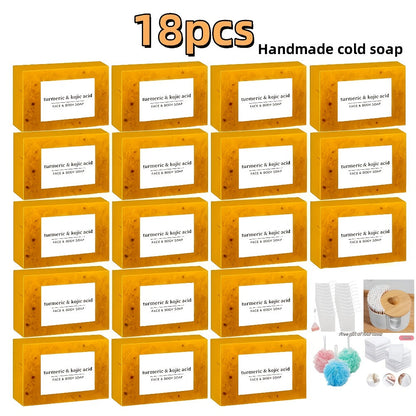 Kojic Acid Soap Set with Turmeric & Lemon, Handmade Cold-Processed Brightening Bars for Face & Body, Deep