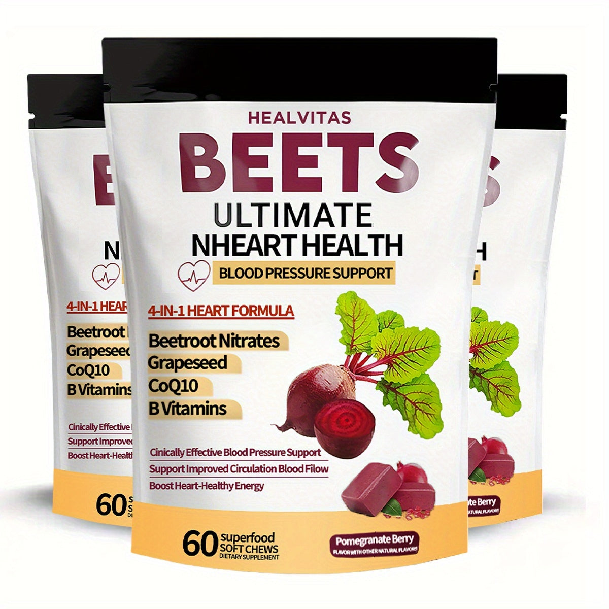 Super Beet Chewable Gummies with CoQ10 Grape Seed Extract & B Vitamins for Bath Time, Home Spa and Personal Care