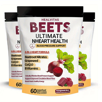 Super Beet Chewable Gummies with CoQ10 Grape Seed Extract & B Vitamins for Bath Time, Home Spa and Personal Care