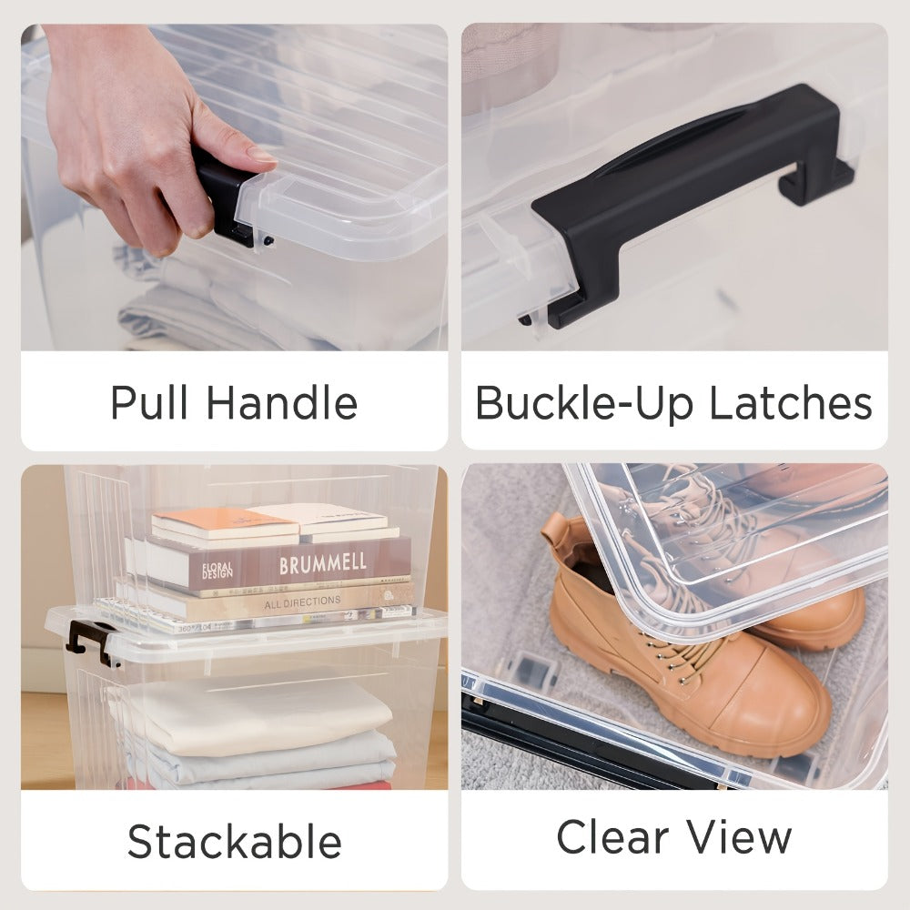 Clear Plastic Storage Bins with Lids 6 Pack Stackable Storage Containers with Snap-Tight Locks for Home, Office, Garage & Basement