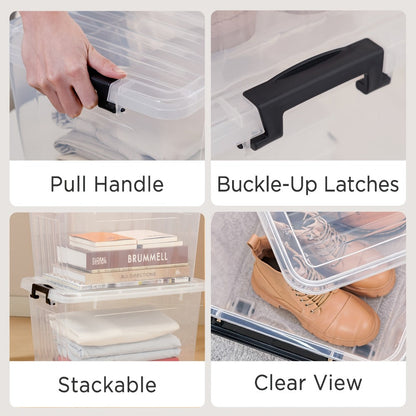 Clear Plastic Storage Bins with Lids 6 Pack Stackable Storage Containers with Snap-Tight Locks for Home, Office, Garage & Basement