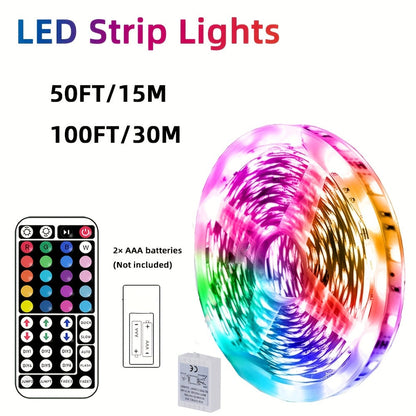 50FT or 100FT RGB LED Strip Light with 44-Key Remote, 20 Colors and Eight Modes for Room and Event Decor