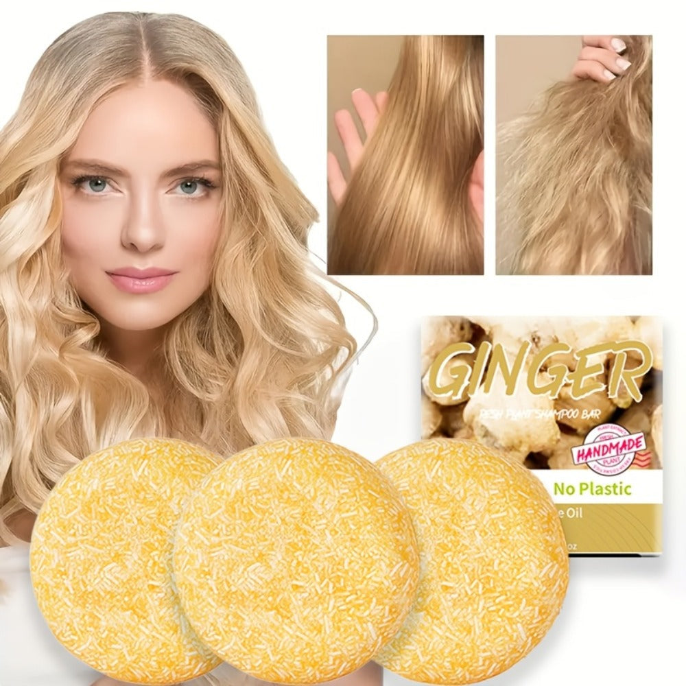 Ginger Shampoo Bar 3pcs × 60g – Natural Handmade Solid Shampoo Bar, Sulfate-Free, Paraben-Free & Vegan | Scalp Stimulating Ginger Formula