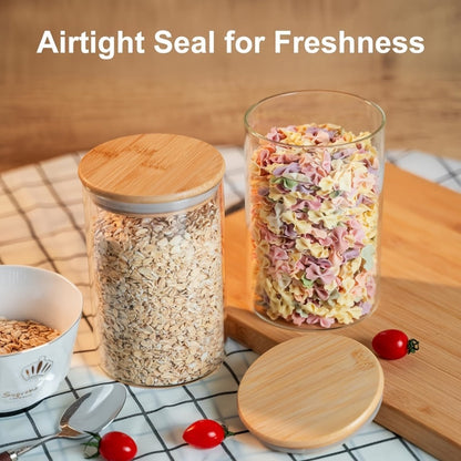 Food Storage Containers Six-Piece 32 oz Glass Jar Set with Bamboo Lids, Labels and Pen for Pantry Storage