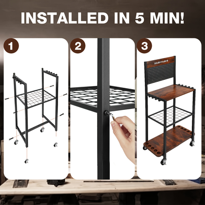 Fishing Rod Holder Rack for Garage Holds Up to 10 Rods Iron Construction with Pegboard Hooks Rolling Wheels Fishing Pole Storage Organizer