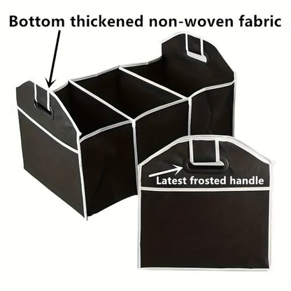 Car Trunk Organizer, Foldable 3-Compartment Black Storage Bin with Carry Handles and 1- or 2-Piece Options