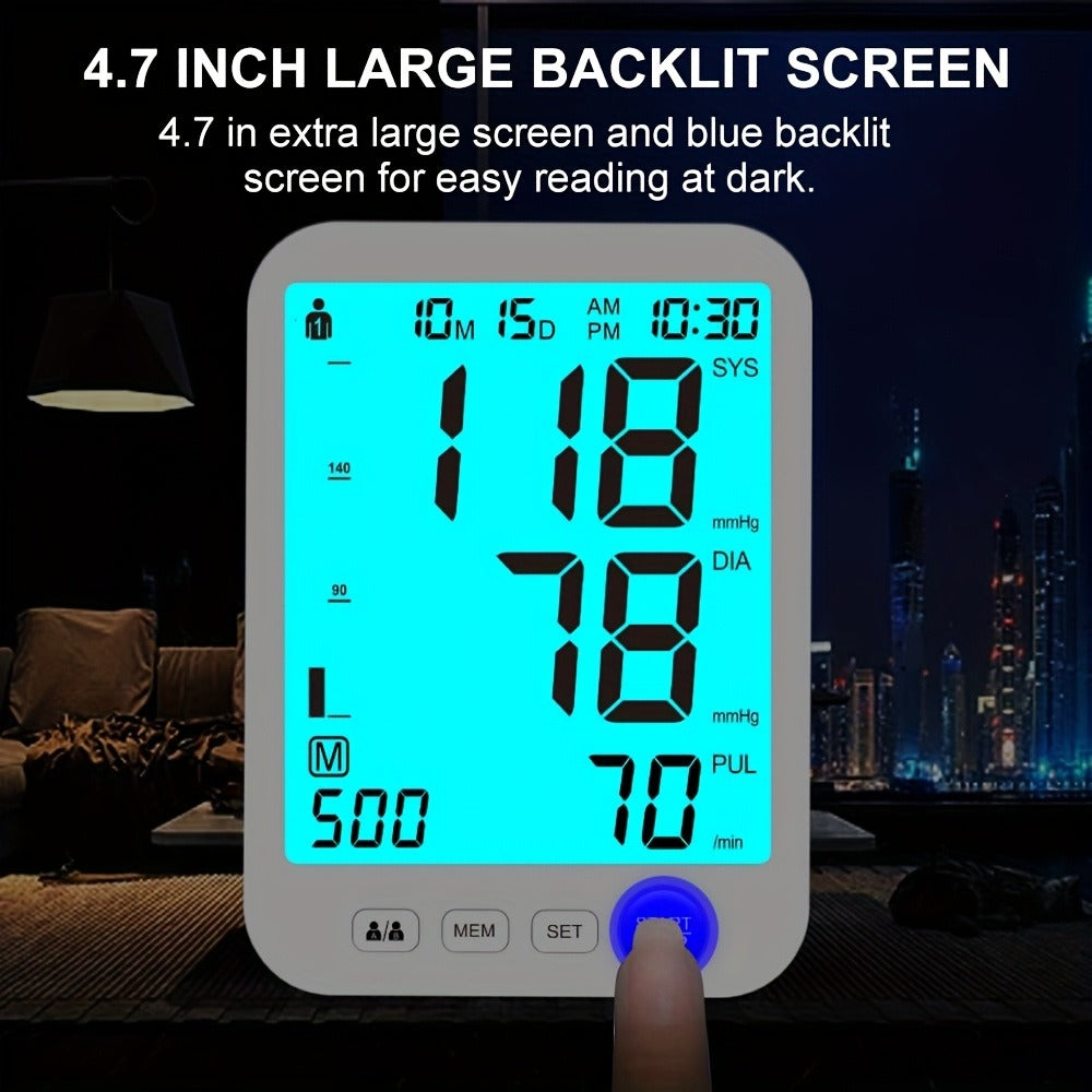 Blood Pressure Monitor for Upper Arm, Large Backlit Display with 22-42cm Cuff and Dual Power Options