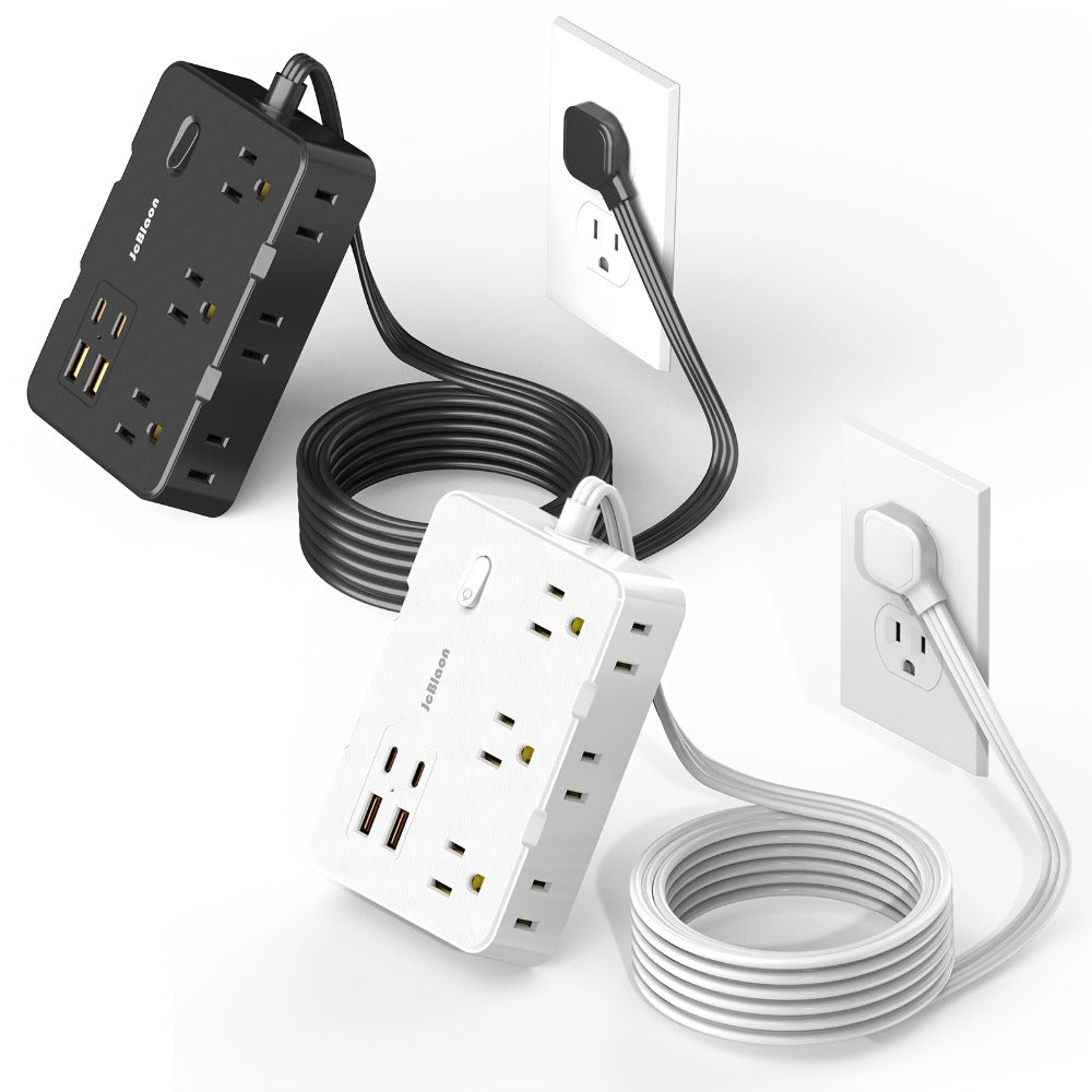 Surge Protector Power Strip 10-in-1 with 6 AC Outlets, 2 USB-A, 2 USB-C, Flat Plug and 5 ft Extension Cord