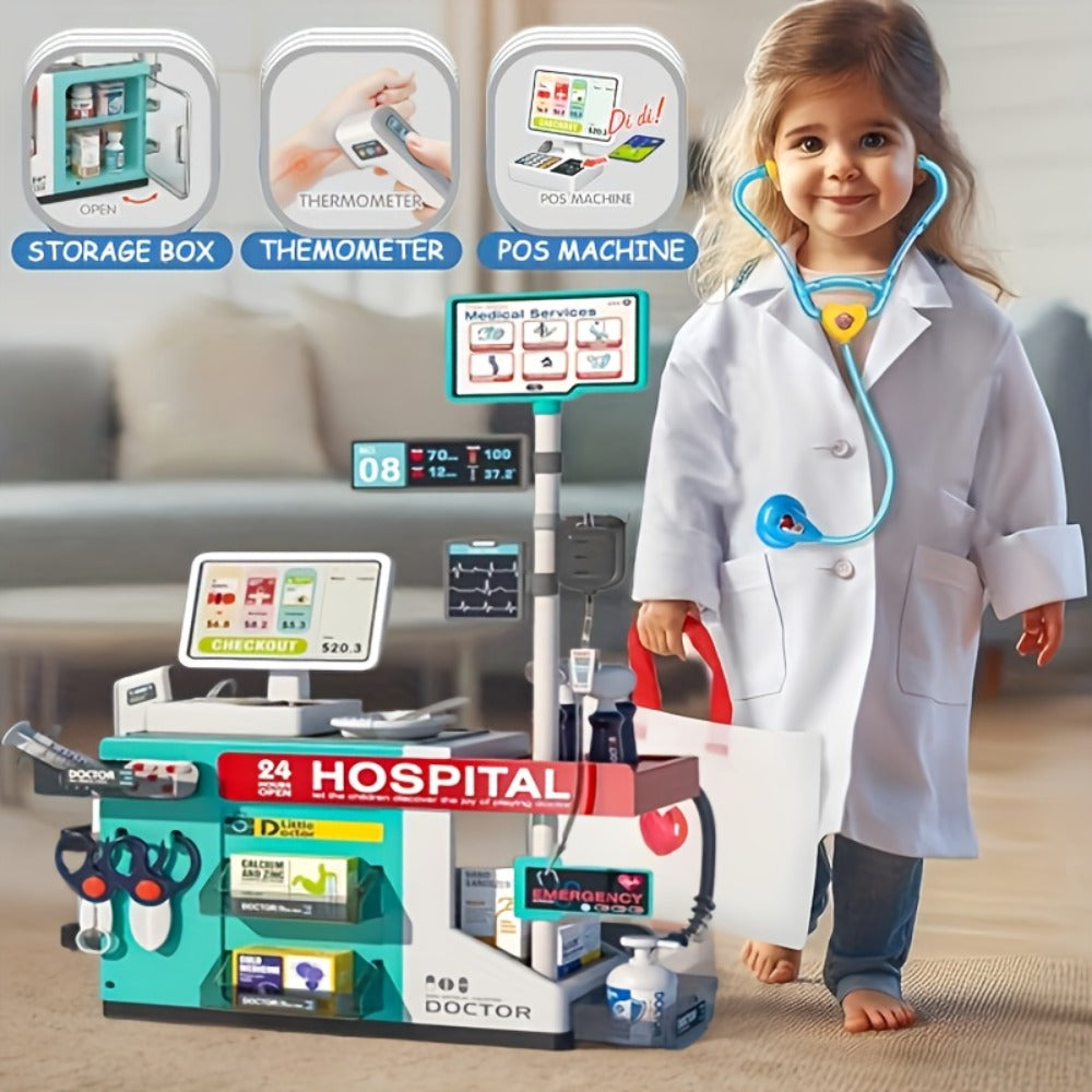 Doctor Play Set for Kids 49 PCS, Role Play Medical Station & Cashier Toy Kit for Boys Girls, Pretend Doctor Nurse Cashier