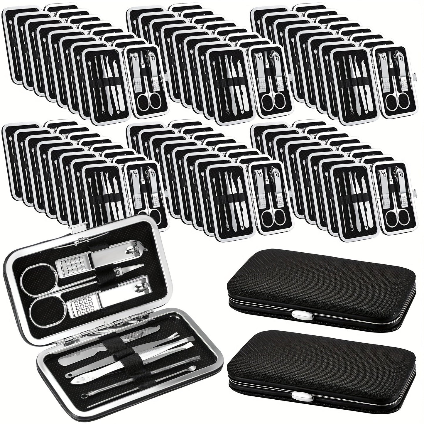 Bulk Nail Clipper Set 50 Pack 8-in-1 Stainless Steel Manicure Pedicure Kit with Portable Travel Case – Professional Grooming Tools Gift Set