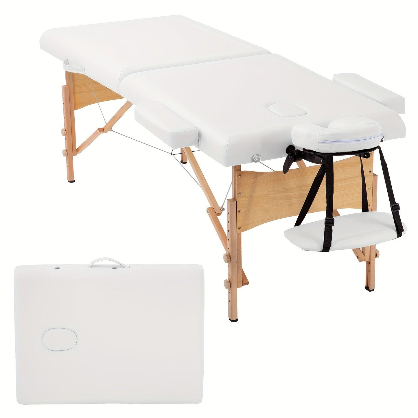 2-Fold Portable Massage Table with Face Cradle & Carrying Bag, Adjustable Height PU Leather Lash Bed