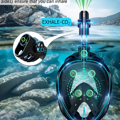 Full Face Snorkel Mask 180° Panoramic View Anti-Fog Anti-Leak Snorkeling Mask with Dry Top Breathing System and Removable Camera Mount