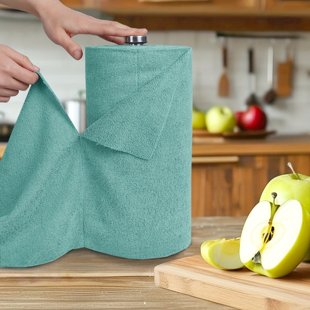 Microfiber Cleaning Cloths Reusable Paper Towel Roll Replacement – Washable Absorbent Tear-Away Dishcloths for Kitchen