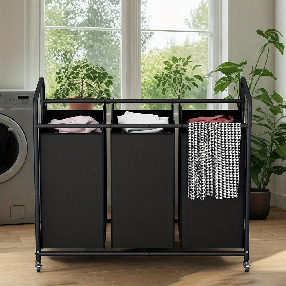 3-Bag Laundry Sorter Cart 63.4 Gallon, Rolling Hamper with Lockable Wheels & Removable Bags