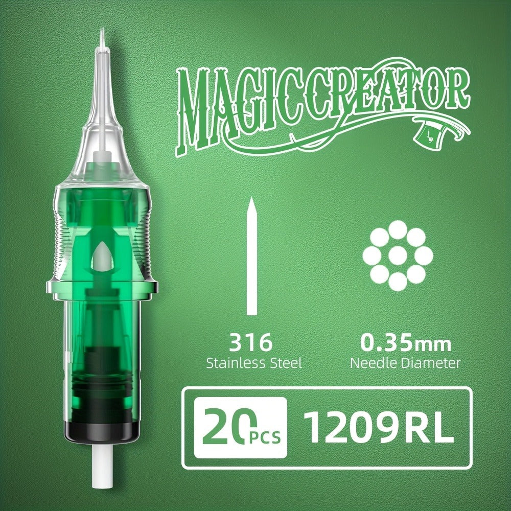 Tattoo Cartridge Needles with MAGICCREATOR Label, 20-Piece Box with 25 RL RS CM M1 Options