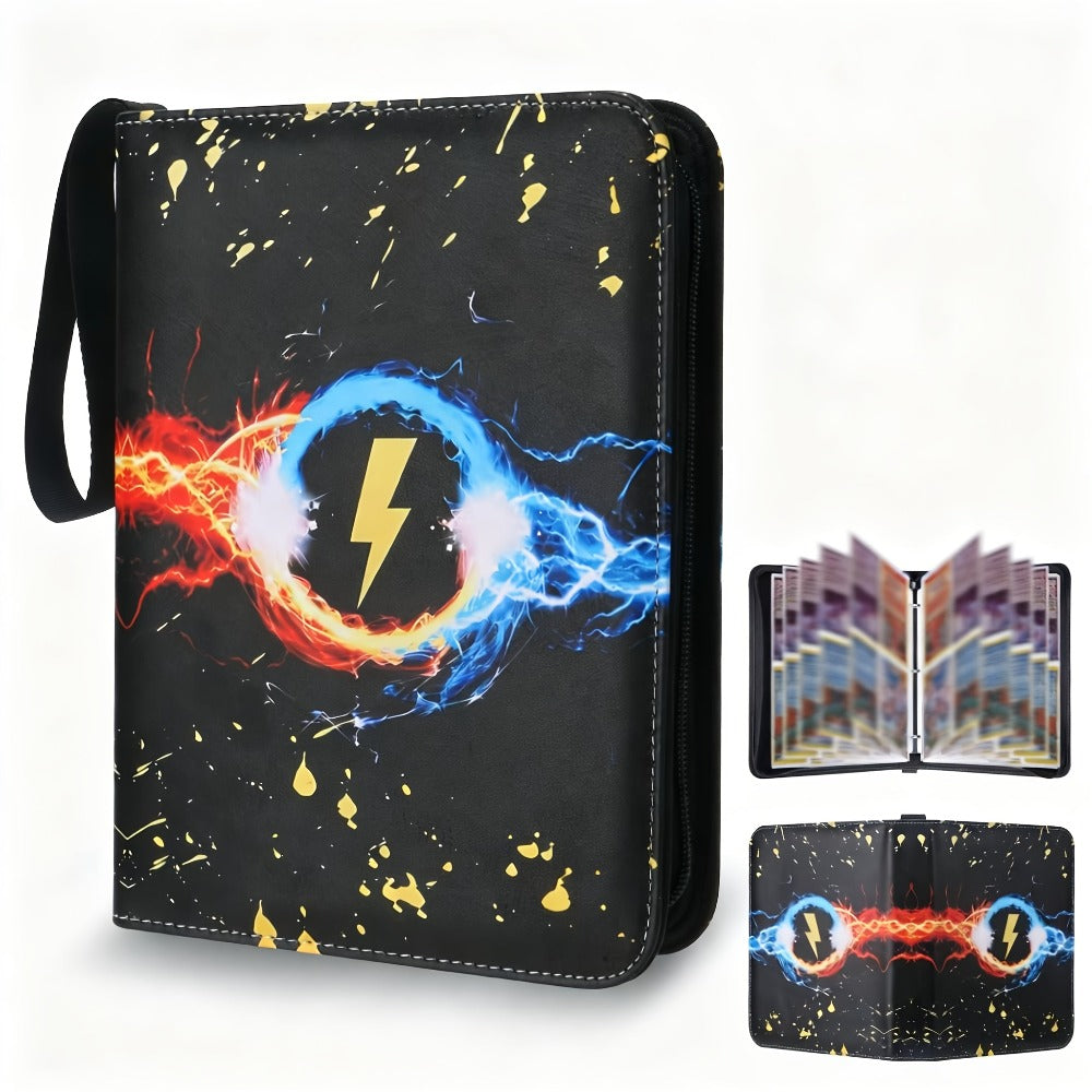 Trading Card Binder 400 Pockets – Faux Leather Lightning Bolt Design, Double-Sided Sleeves for Pokemon MTG TCG Sports Cards
