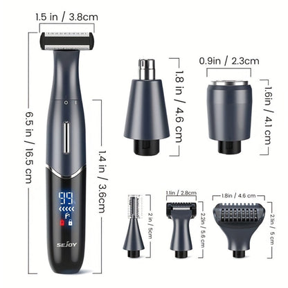 Six in One Bikini Trimmer and Electric Razor for Women and Men, Wet Dry Grooming Set in Purple