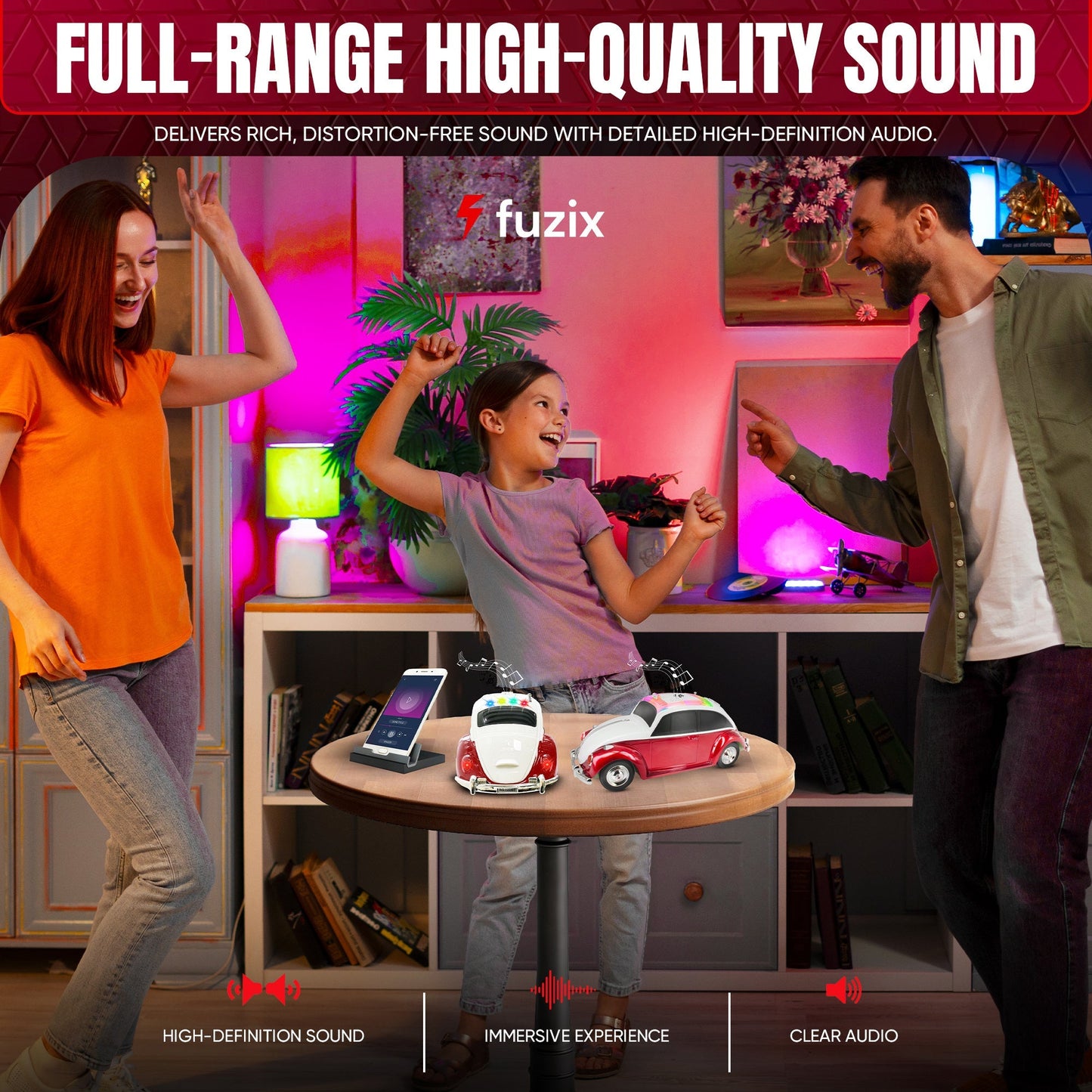 Fuzix WS-1958 Vintage Car Bluetooth Speaker with LED Headlights & Taillights | Retro Wireless Stereo, FM Radio, AUX/USB/TF, Built-in Mic