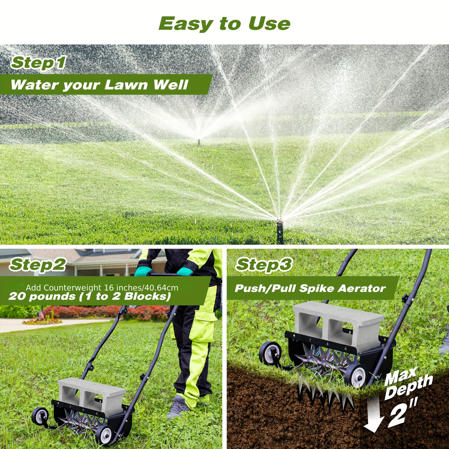 Rolling Lawn Aerator Push Spike 16.5" with 5-Star Steel Tines, Weight Tray & Steel Handle for Deep Soil Aeration