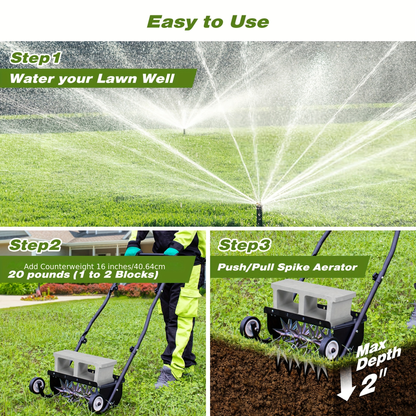 Rolling Lawn Aerator Push Spike 16.5" with 5-Star Steel Tines, Weight Tray & Steel Handle for Deep Soil Aeration