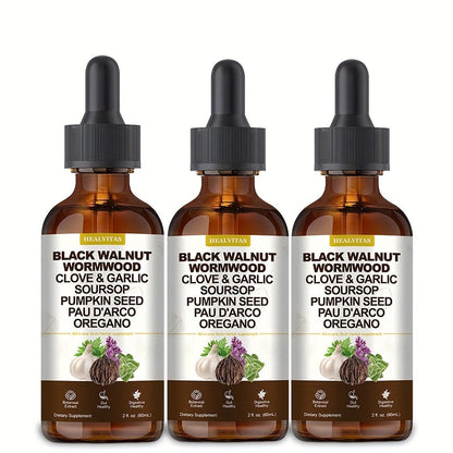 Black Walnut Wormwood Tincture 2 fl oz, Gut Health & Colon Cleanse Herbal Drops with Soursop, Oregano