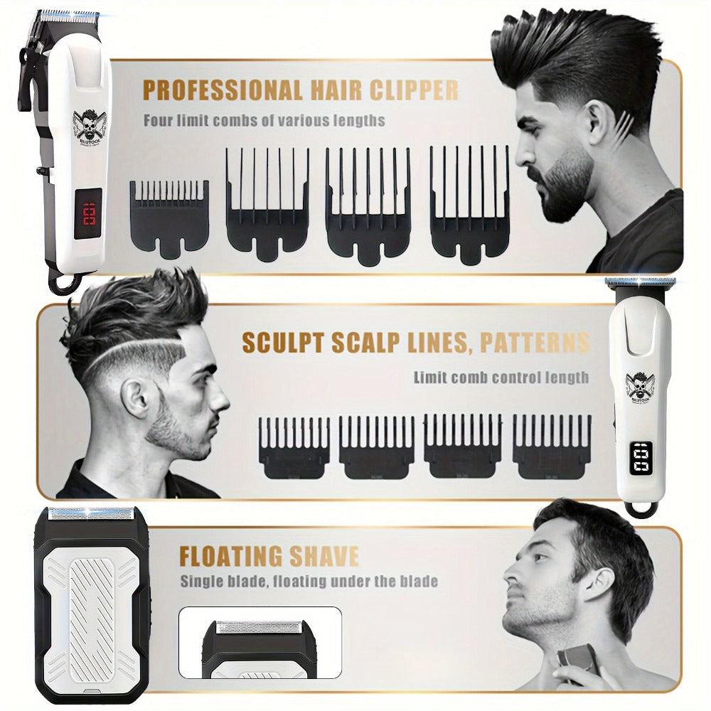 Cordless Hair Clipper Set for Men USB Rechargeable Electric Shaver with LED Display – Professional Grooming Kit 2 or 3 Piece Wireless Hair