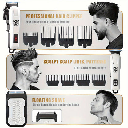 Cordless Hair Clipper Set for Men USB Rechargeable Electric Shaver with LED Display – Professional Grooming Kit 2 or 3 Piece Wireless Hair