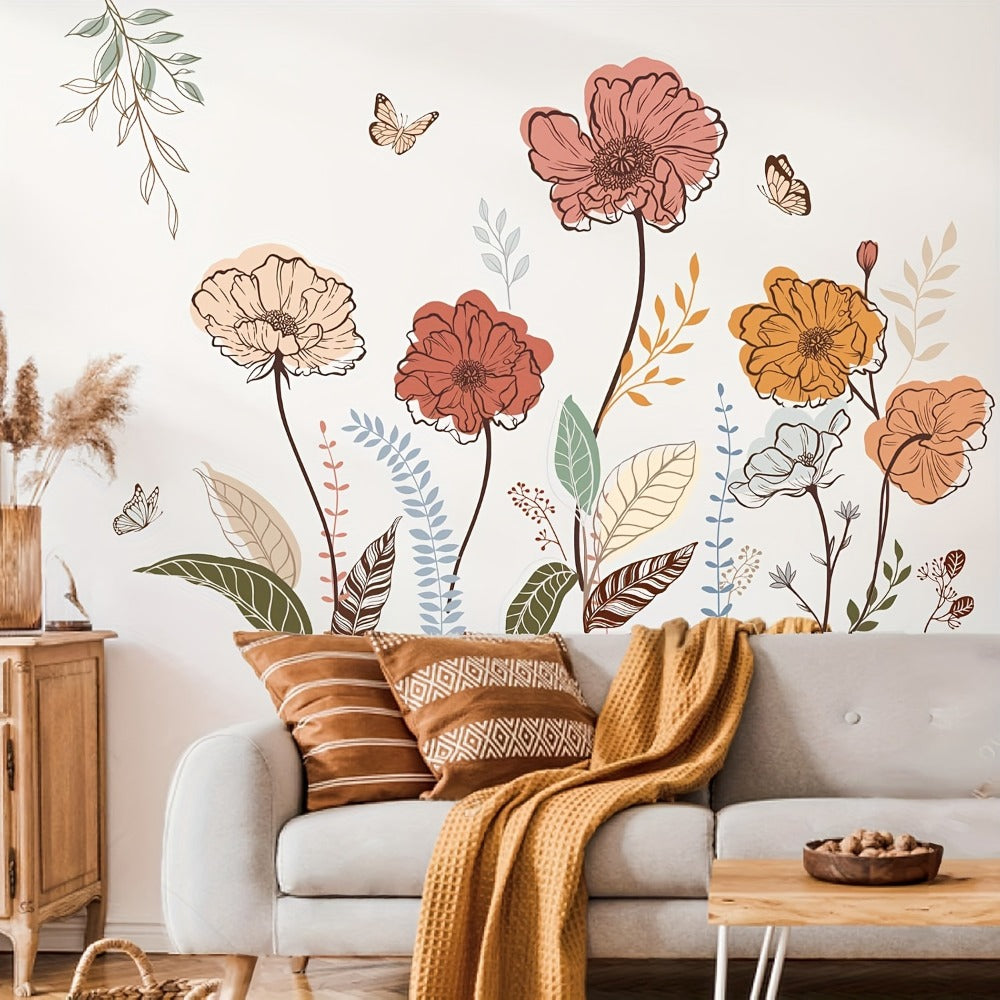 Bohemian Floral Wall Decals Self-Adhesive Wildflower Stickers for Living Room Bedroom TV Wall Art Decor